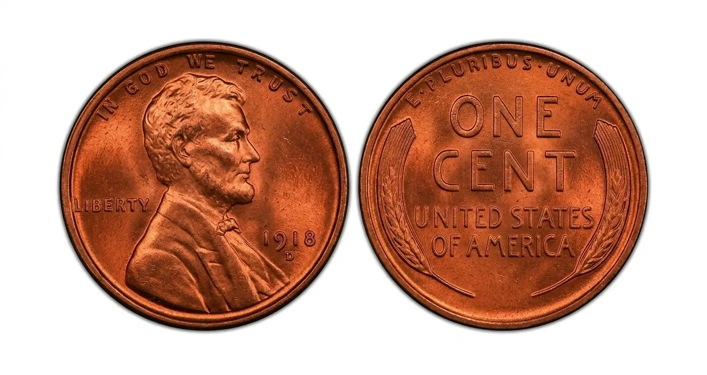 red 1918 penny macro close-up with vibrant copper tone